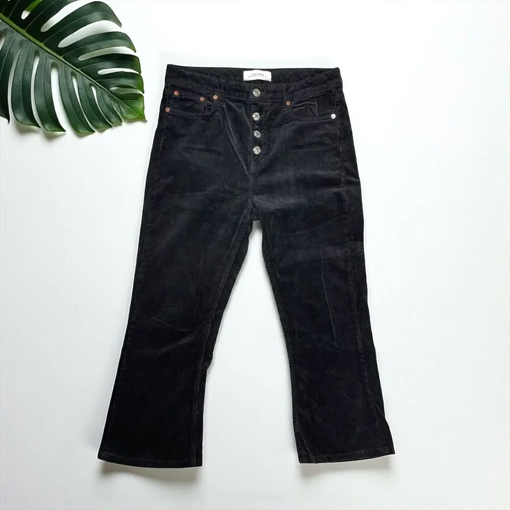 Zara Woman High-Rise Corduroy Button-Fly Cropped Kick Flare Pants